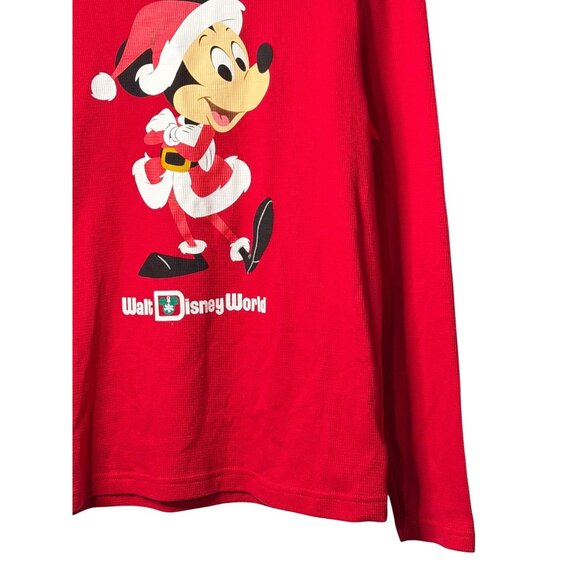 Disney Parks Mickey Mouse Santa Red Festive Thermal Long Sleeve Adult L 21x26 - Picture 3 of 7